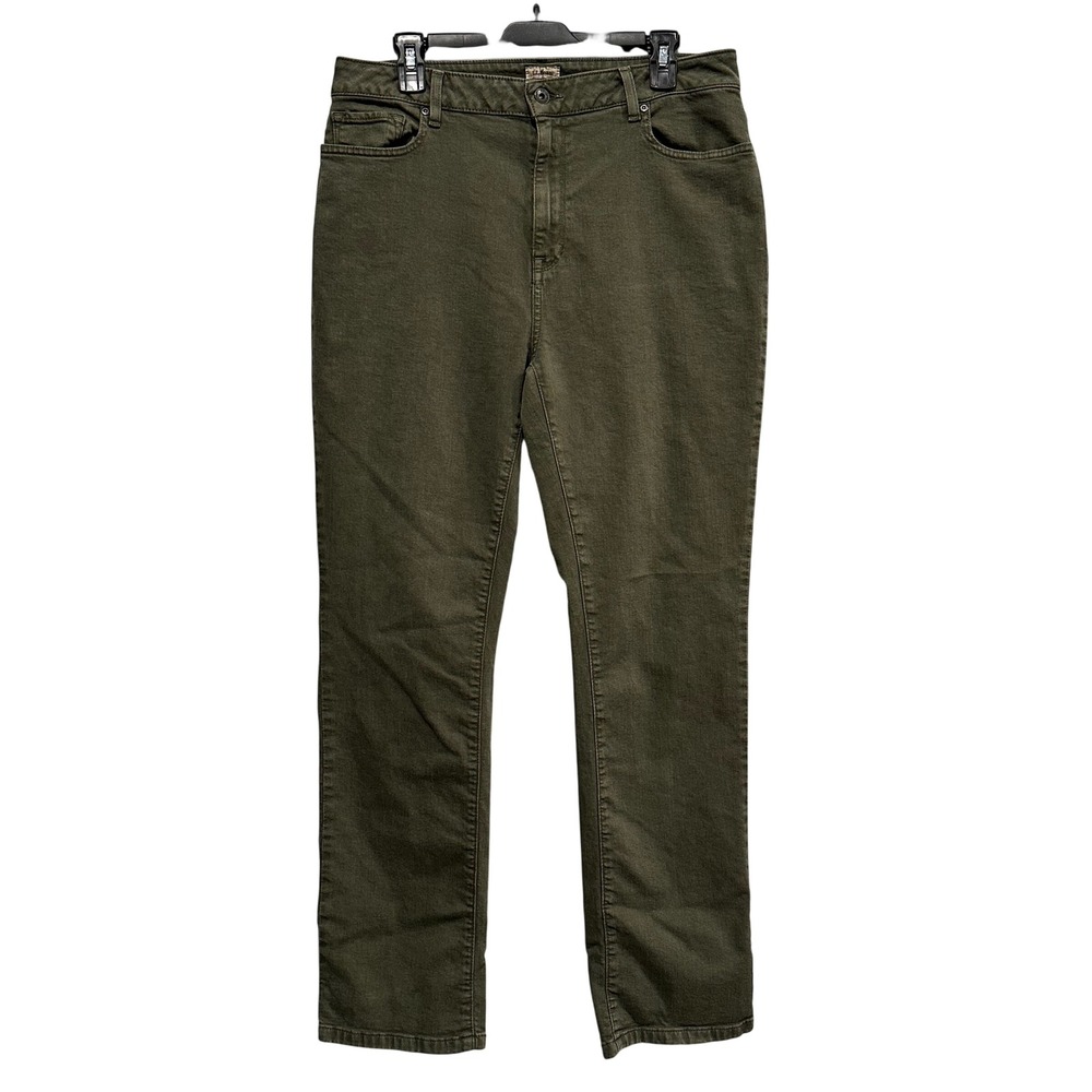 LL Bean Womens Classic Fit Straight Leg Pants Olive Green High Rise Size 16 M/T